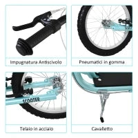 Monopattino con Manubrio Regolabile, Ruote Grandi, 2 Freni e Telaio in Acciaio, Azzurro, 139x58x90-96cm Max 100kg
