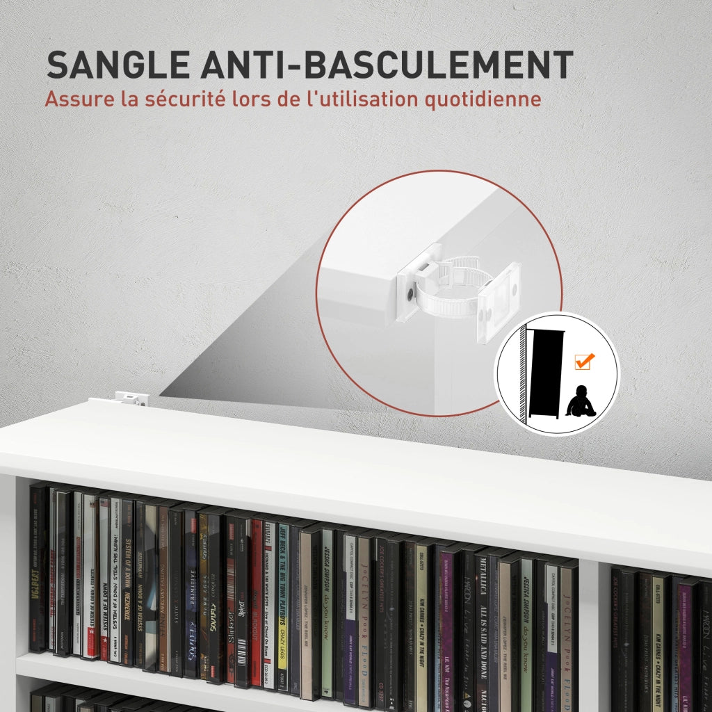 Libreria per CD e DVD con 16 scomparti e 12 ripiani regolabili ¨C zephmum ¨C bianco