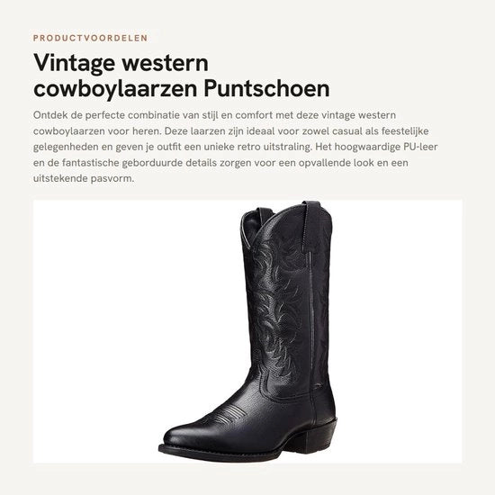 Stivali western in pelle PU con design retro, senza laccetti, con suola in gomma e cinturino in lacci.