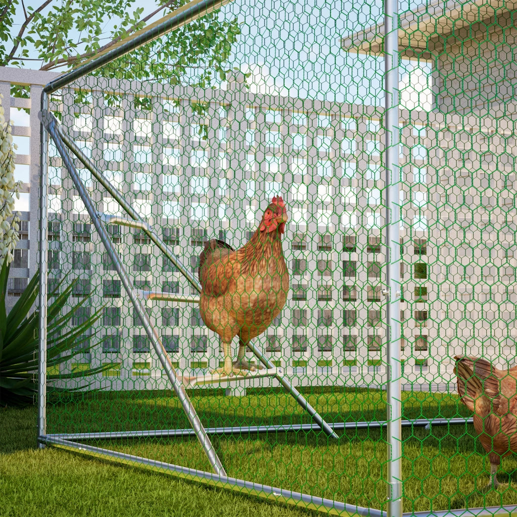 Recinto per polli in metallo 3x2 m con tetto impermeabile, rete zincata e scala interna