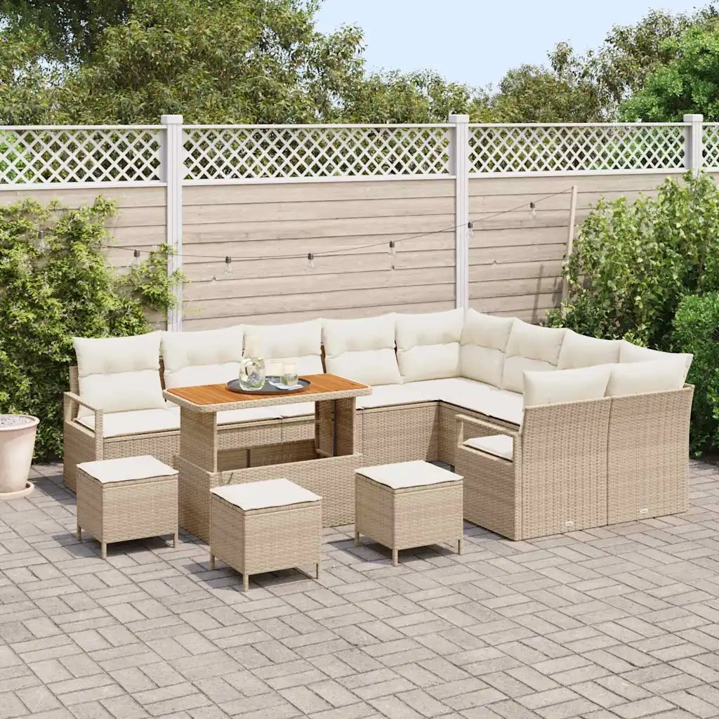 Set Divano da Giardino con cuscino 13 pcs Beige polyrattan