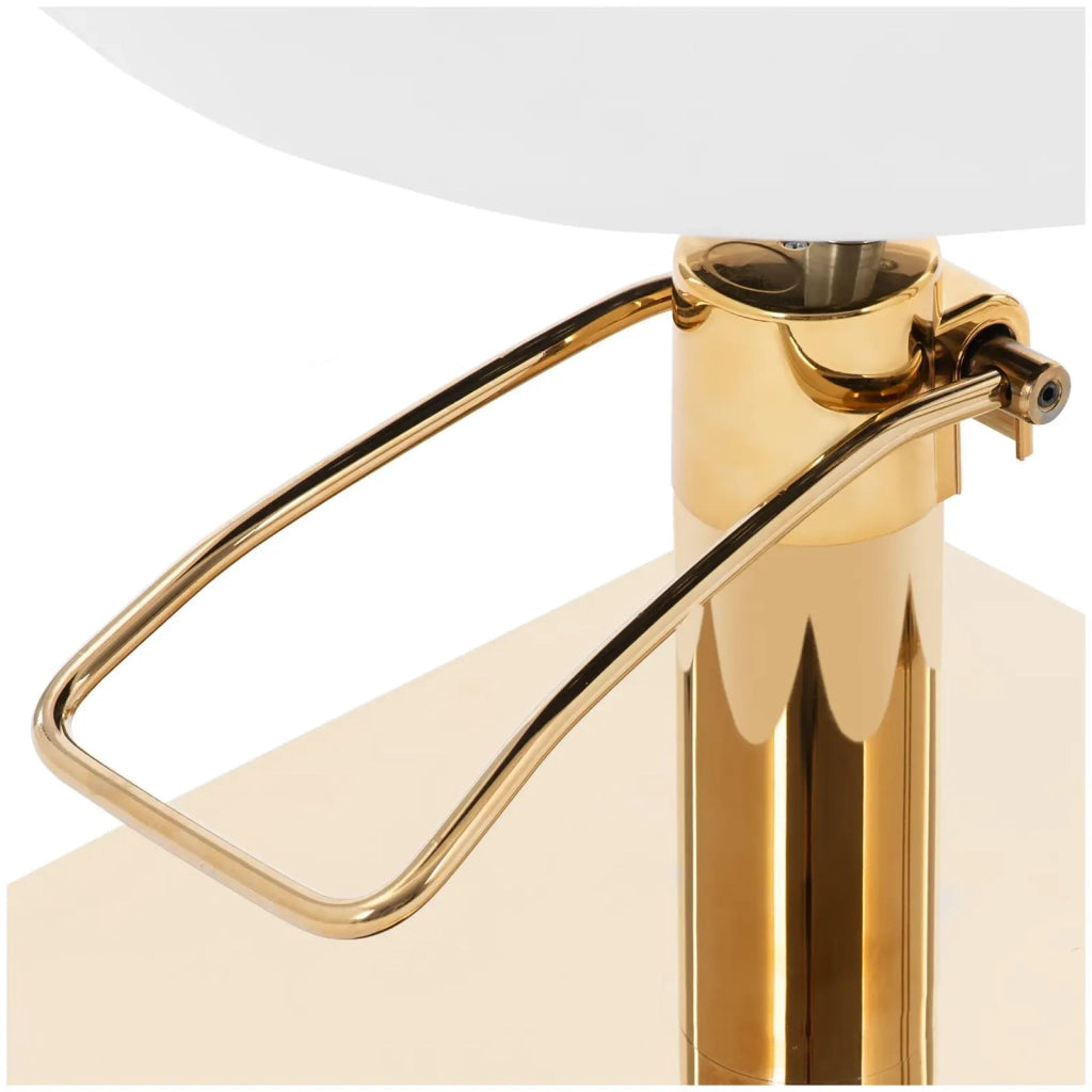 Poltrona professionale per parrucchiere con poggiapiedi portata 200 kg acciaio inox PVC oro e bianco 14_0008952