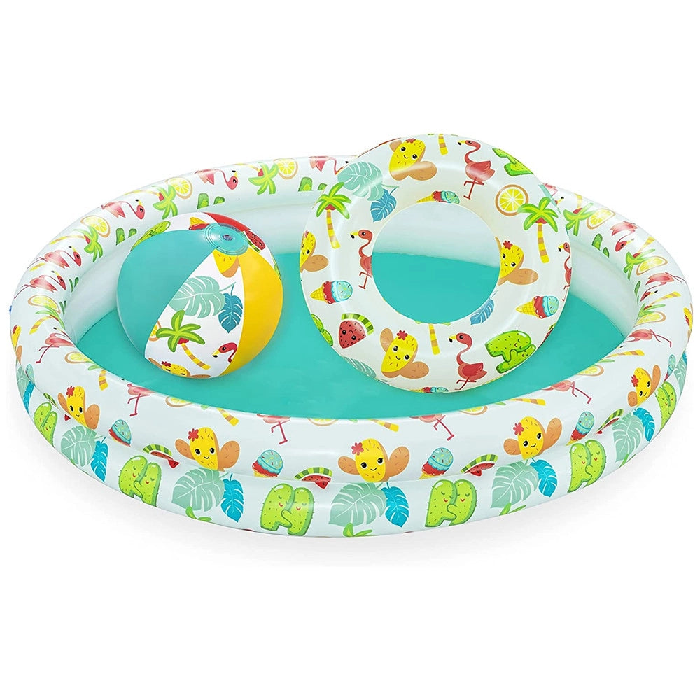 Trade Shop - Piscina Gonfiabile Beswtay Per Bambini 2 Anelli Colorati Con Ciambella E Pallone -