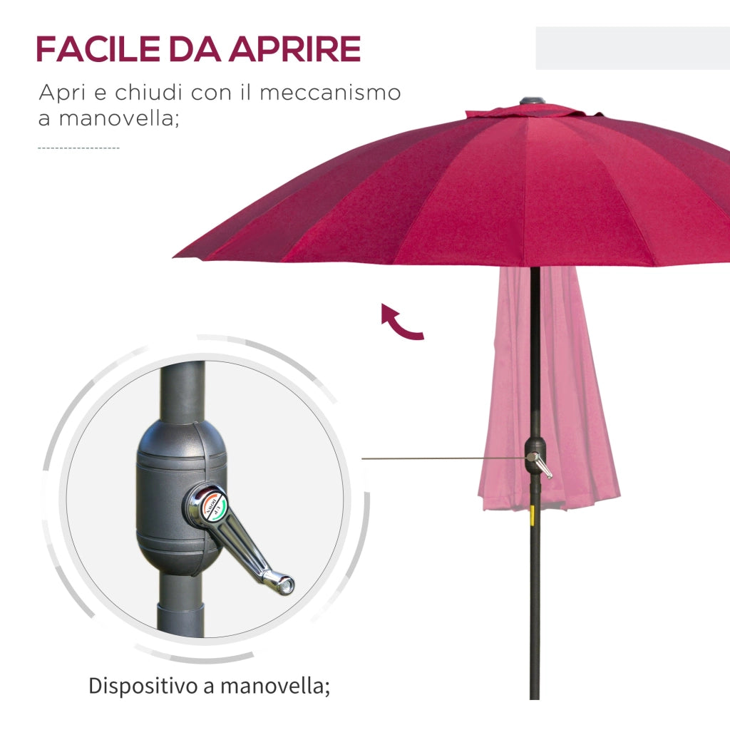 Ombrellone Rotondo Ø250x240 cm a 18 Stecche in Metallo e Poliestere Rosso Vino