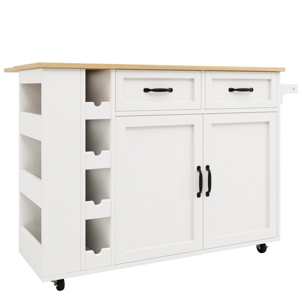 Isola Cucina con Portabottiglie e Presa Elettrica ¨C MINIMAL ¨C Bianco, Legno