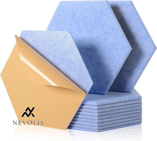 Pannelli Acustici Pack da 12 30 x 26 x 1 cm Decorazione Studio Ufficio - Blu chiaro.