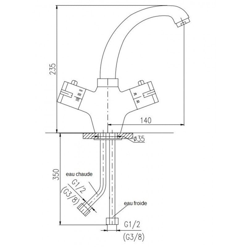 Miscelatore termostatico per lavabo in metallo lucido ottone grigio