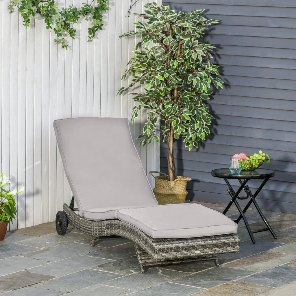Lettino Prendisole da Giardino con Schienale Regolabile e Cuscino 207x70x70 cm in Rattan PE Grigio