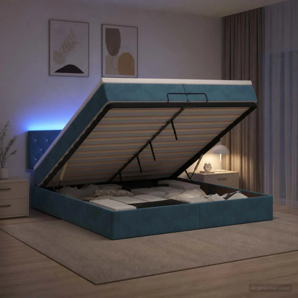 Letto Ottomano con Materasso e LED Blu scuro 200 x 200 cm 3457093