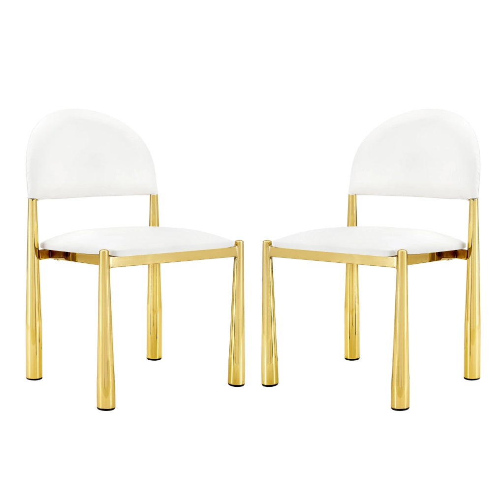 Sedia da Pranzo con Schienale Semicircolare Ergonomico e Gambe in Metallo, in PU Bianco 80 cm