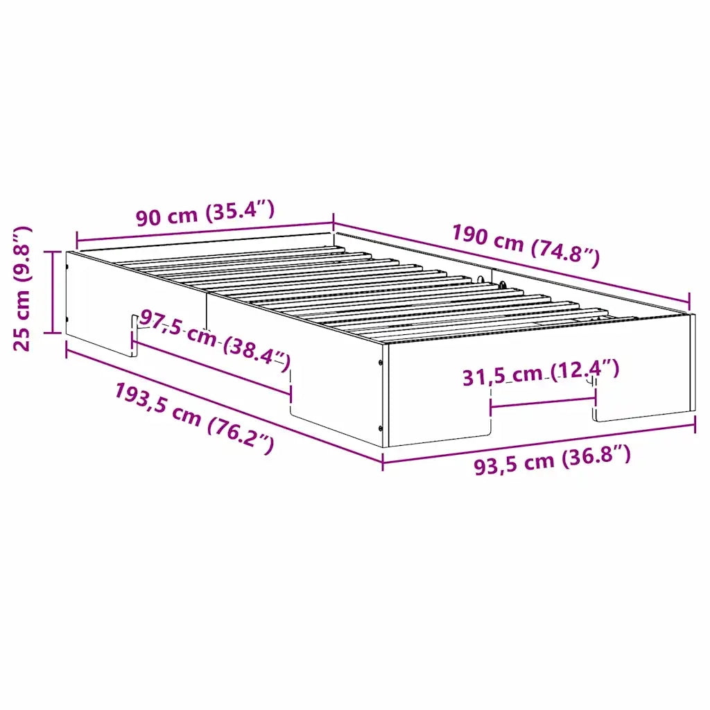 Struttura del letto Marrone 90 x 190 cm 873054