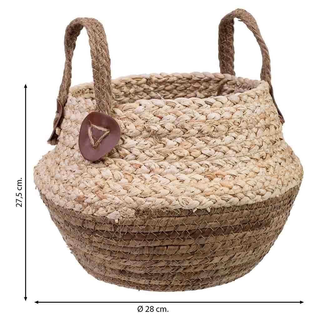 Cesto in fibra di foglie di banana e corda intrecciata D28x27,5