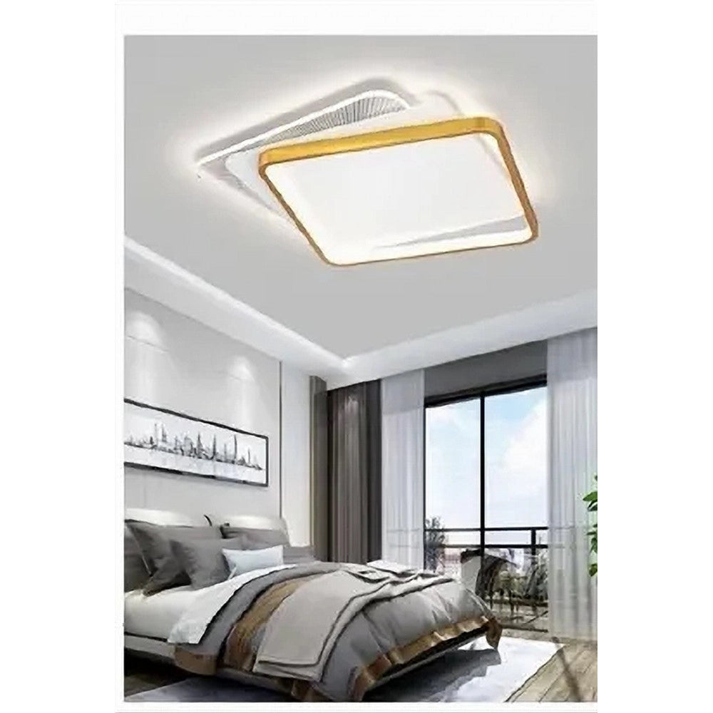 Trade Shop - Plafoniera Led 35w Quadrata Oro Lampadario Da Soffitto Moderno Luce Fredda 70746 -