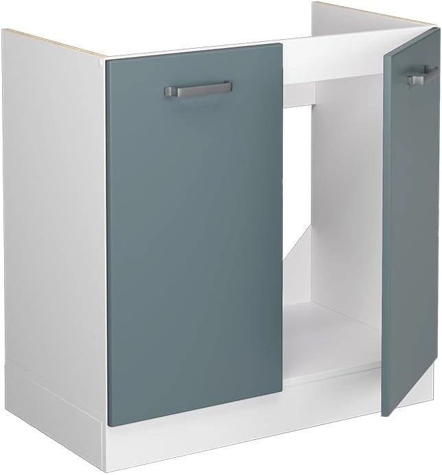 Mobile lavello cucina R-Line, Grigio-blu, 80 cm senza piano di lavoro, per la libera combinazione all'interno di sistemi cucina modulari