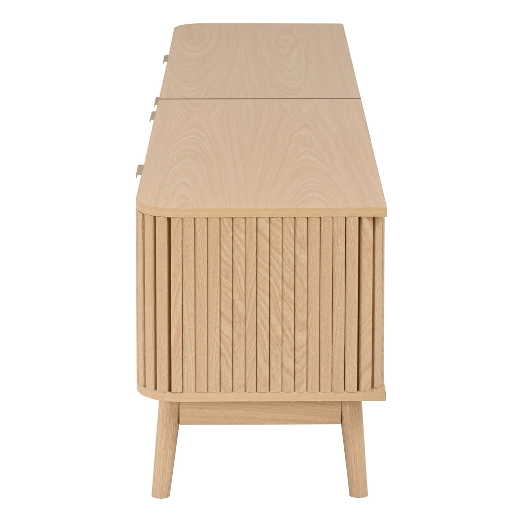 Mobile porta TV con 4 cassetti, 2 ante in vetro temperato, LED con app, in truciolare, naturale, 180 × 40 × 50 cm