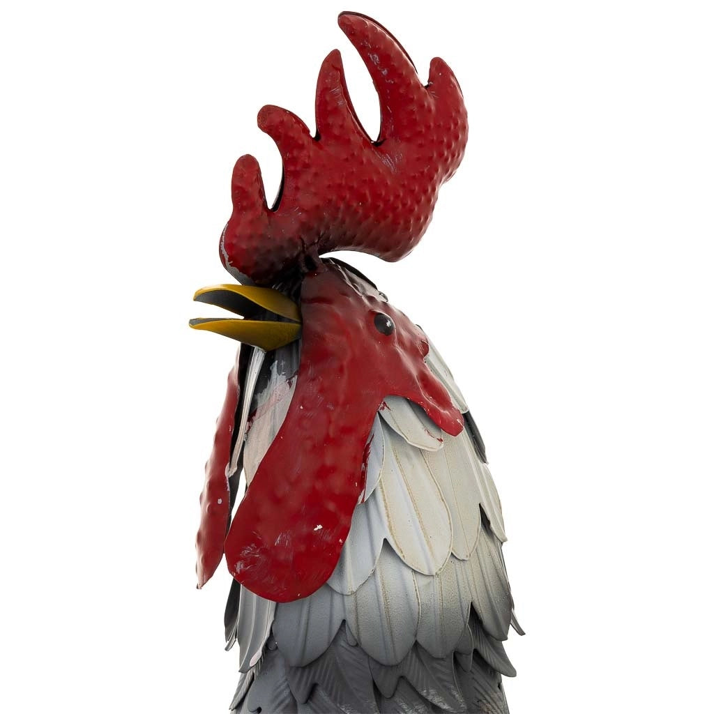 Figura decoración gallo de metal gris 41x16x54h cm