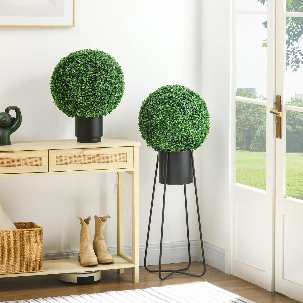 Set di 2 sfere di bosso, piante artificiali con protezione UV per uso interno ed esterno, verdi
