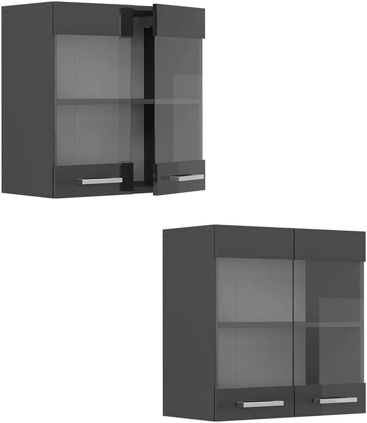 Mobile da cucina in vetro R-Line, Antracite lucido, 60 cm, per la libera combinazione all'interno di sistemi cucina modulari