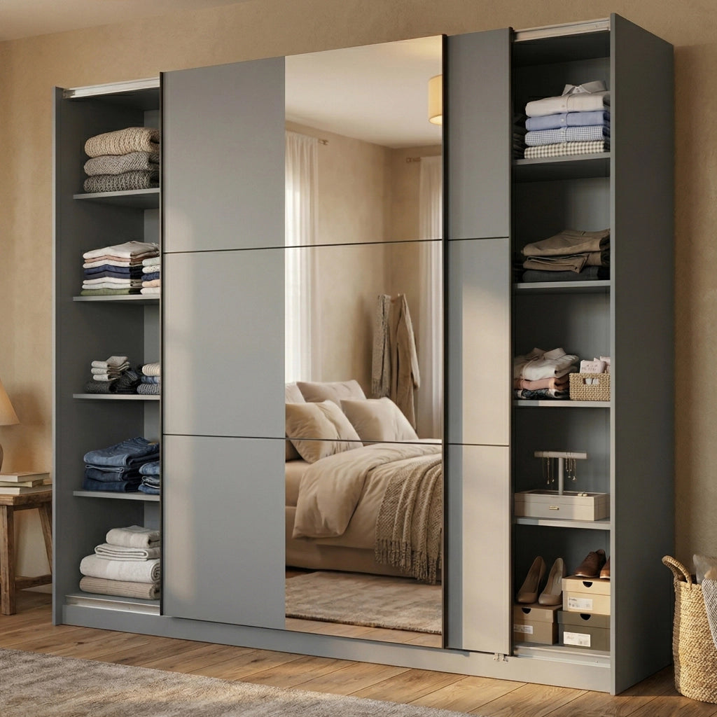 Armadio Camera da Letto Sorgono, Guardaroba Grande Appendiabiti, 236.5x210h cm Nero Antracite