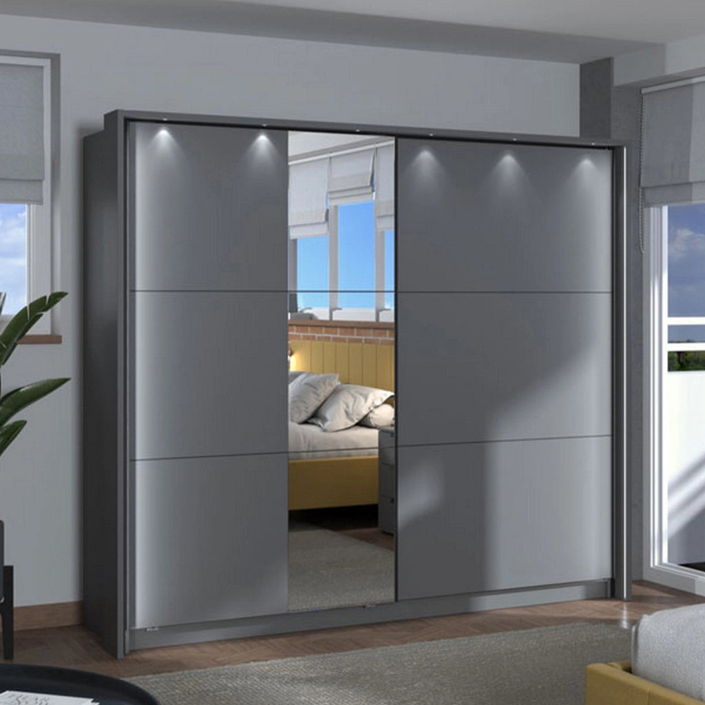 Armadio Camera da Letto Sorgono, Guardaroba Grande Appendiabiti, 236.5x210h cm Nero Antracite