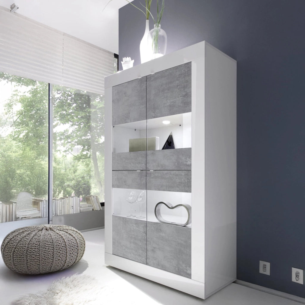 Mobile Espositore Suzzara, Vetrina 3 Ripiani, 101.4x42x161.2h cm Bianco Lucido