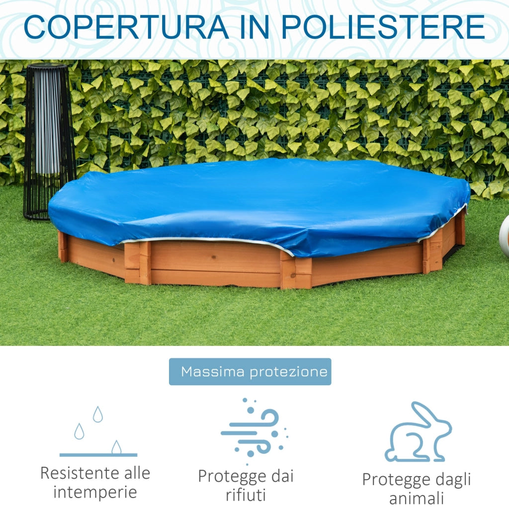 EasyComfort Sabbiera per Bambini in Legno con Sedili e Copertura, Età 3-8 Anni, 139.5x139.5x21.5cm