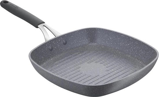 Piastra antiscivolo in acciaio e alluminio con rivestimento minerale - maniglie in pietra di silicone - adatta a tutte le fonti di calore - 26 x 26 cm.