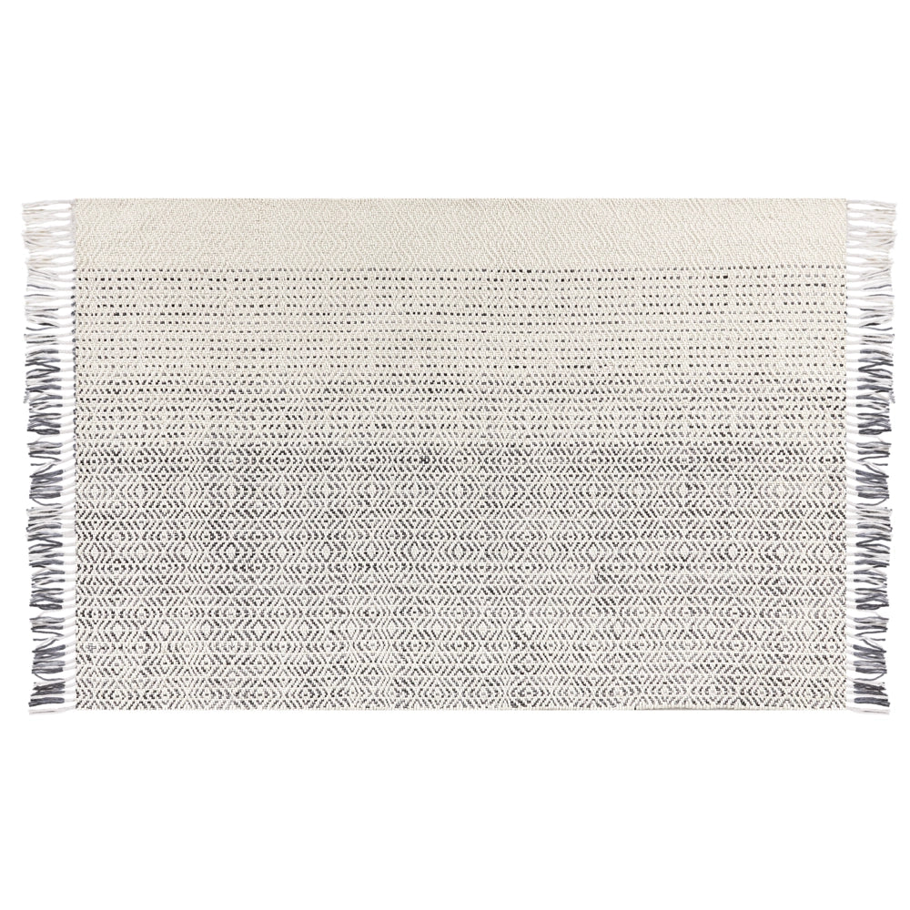 Tappeto Bianco e Grigio Lana Cotone 140x200 cm Tessuto a mano a trama piatta con nappe