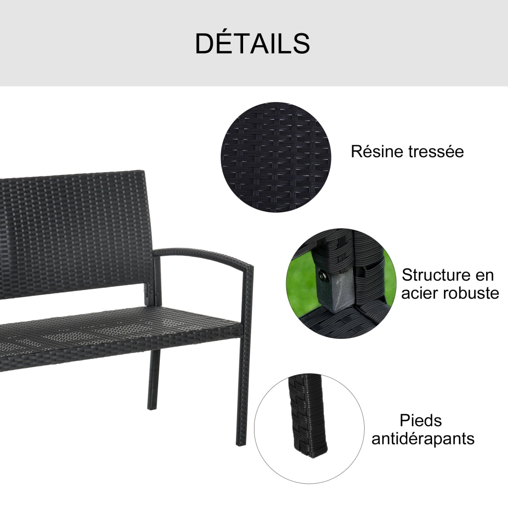Divano da giardino 2 posti in resina intrecciata ¨C zephmum ¨C nero 120x60x80
