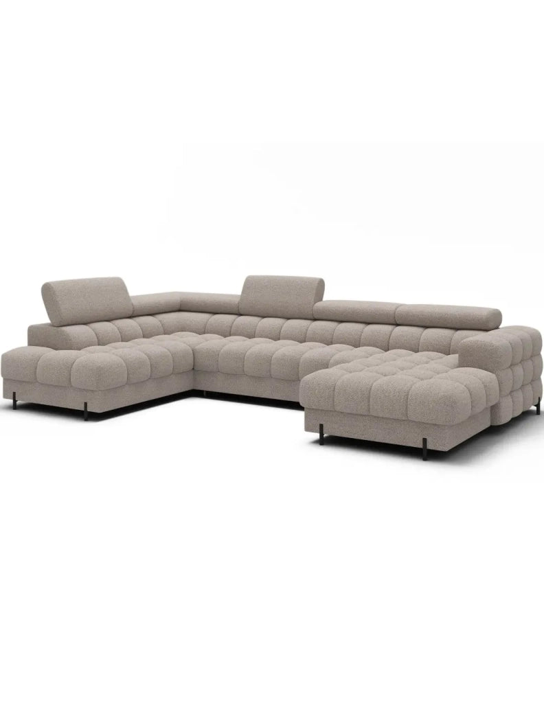 Divano panoramico convertibile Beige chiaro angolo sinistro FERARIA 358x93x202cm