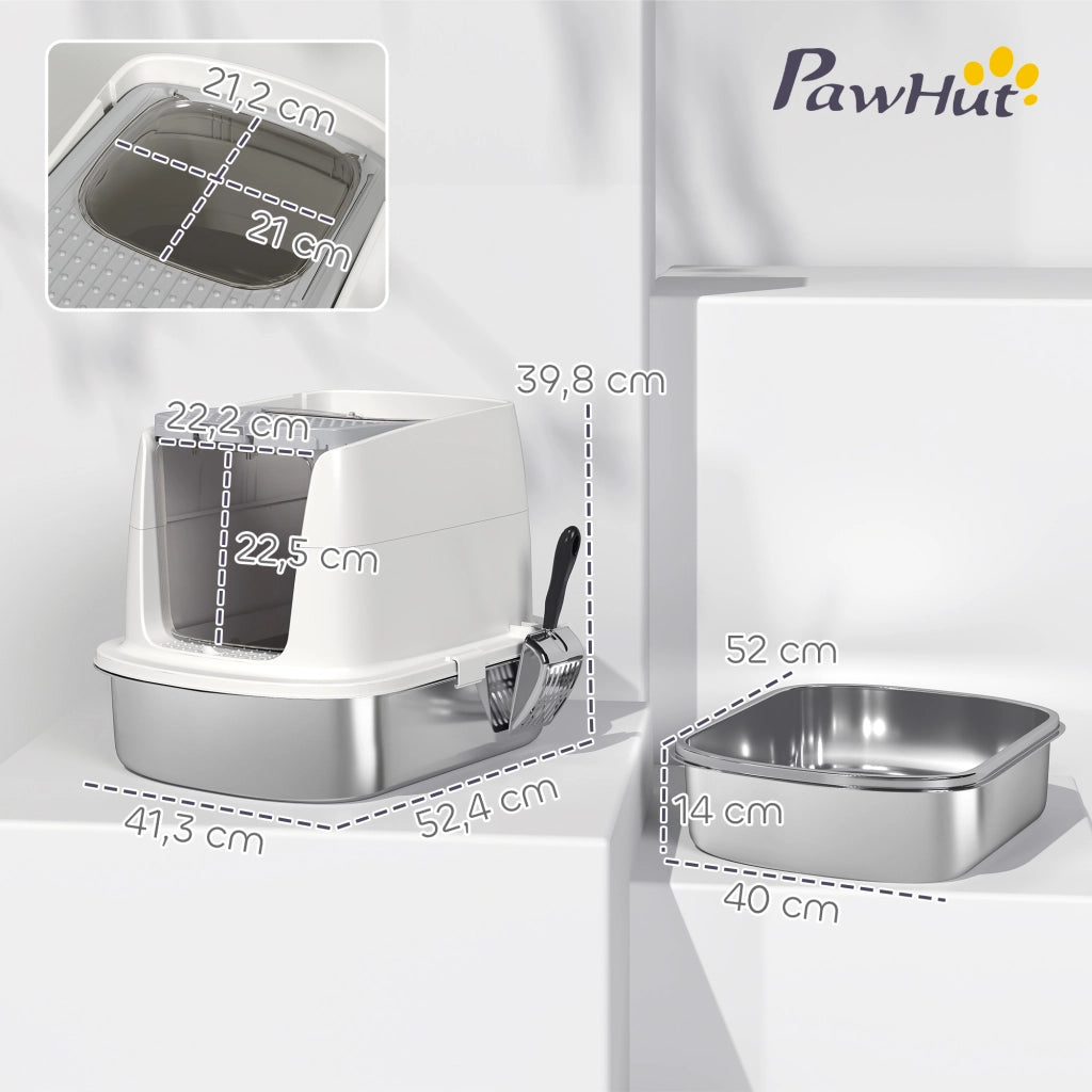 Casetta per gatti chiusa in acciaio inox con paletta e sacchetti antiodore ¨C zephmum ¨C 56x42x38
