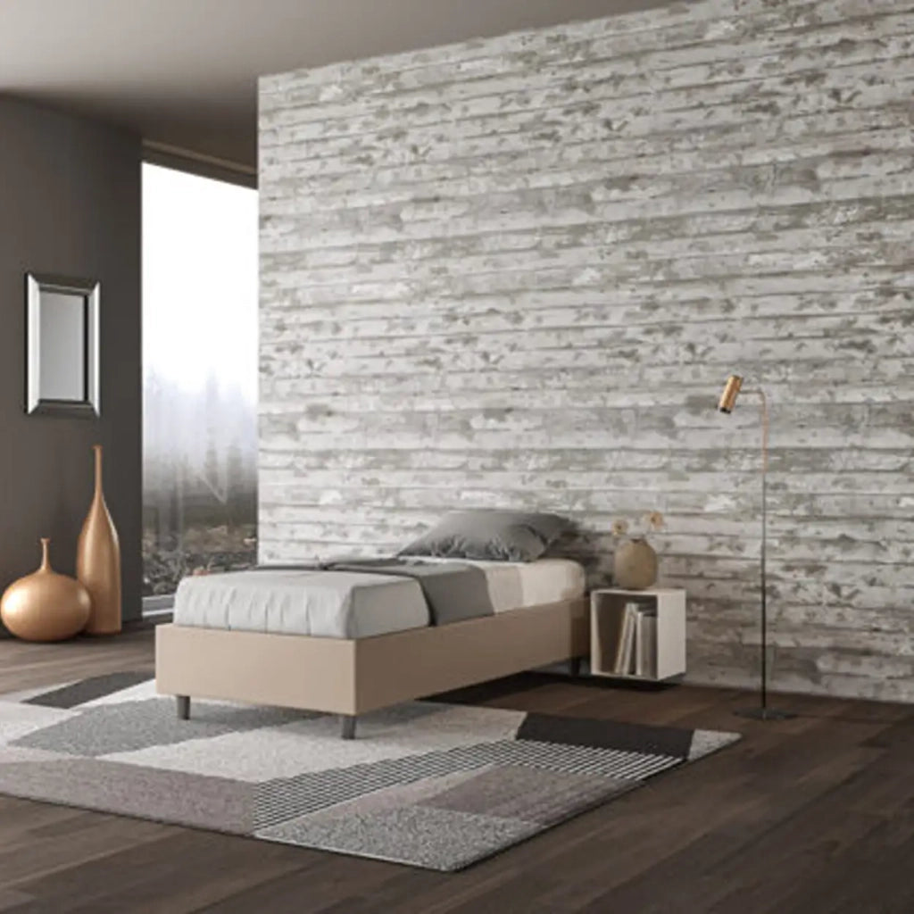 Letto singolo senza rete imbottito 80x190 similpelle tortora Azelia