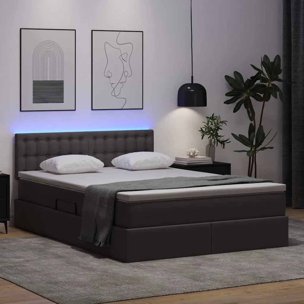 Letto con contenitore e LED Grigio 140 x 200 cm Pelle Sintetica 3371035