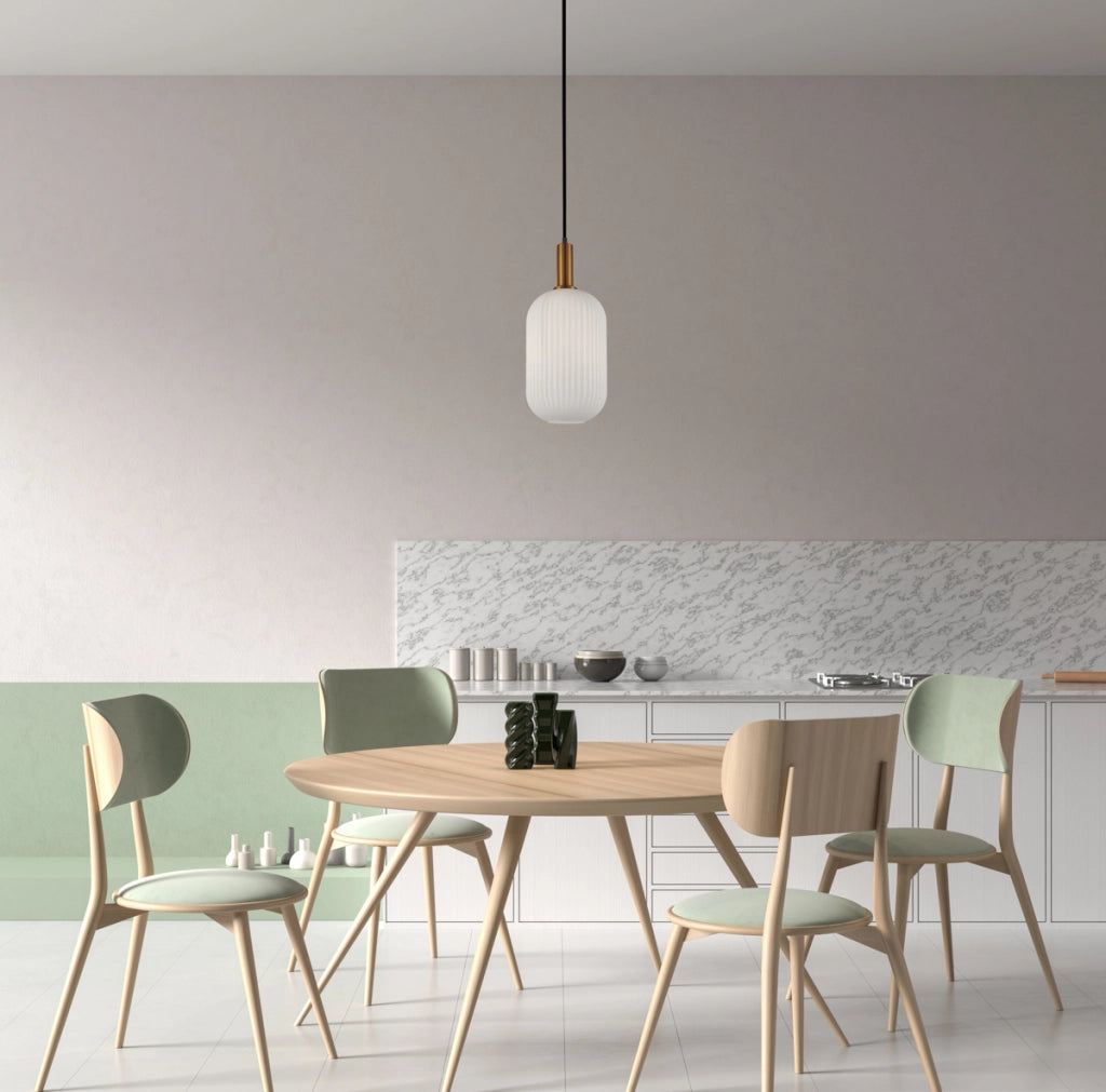 Lampada sospensione moderna oro vetro bianco E27 Italux