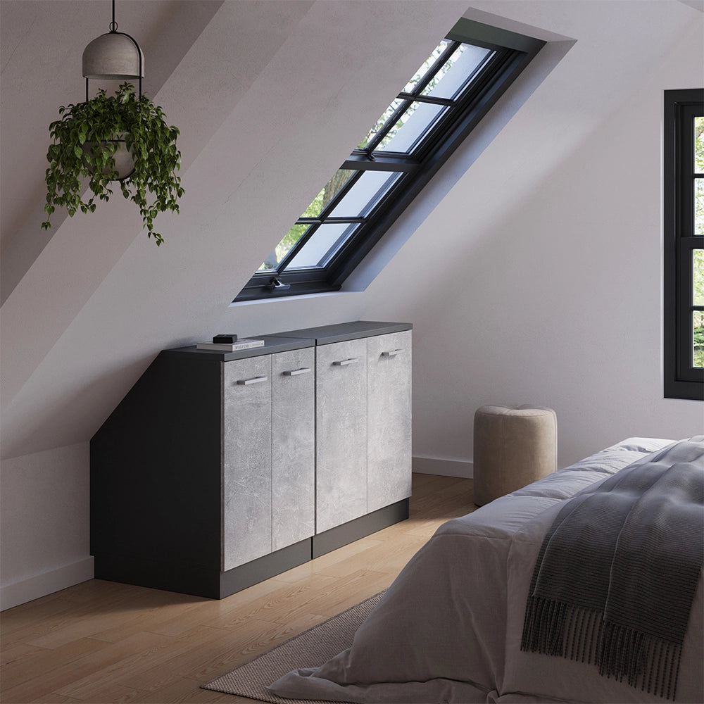Set di mobili sottotetto Rion Calcestruzzo/Antracite 140 cm Set di 2 carcasse armadio profondità 60 cm Vicco