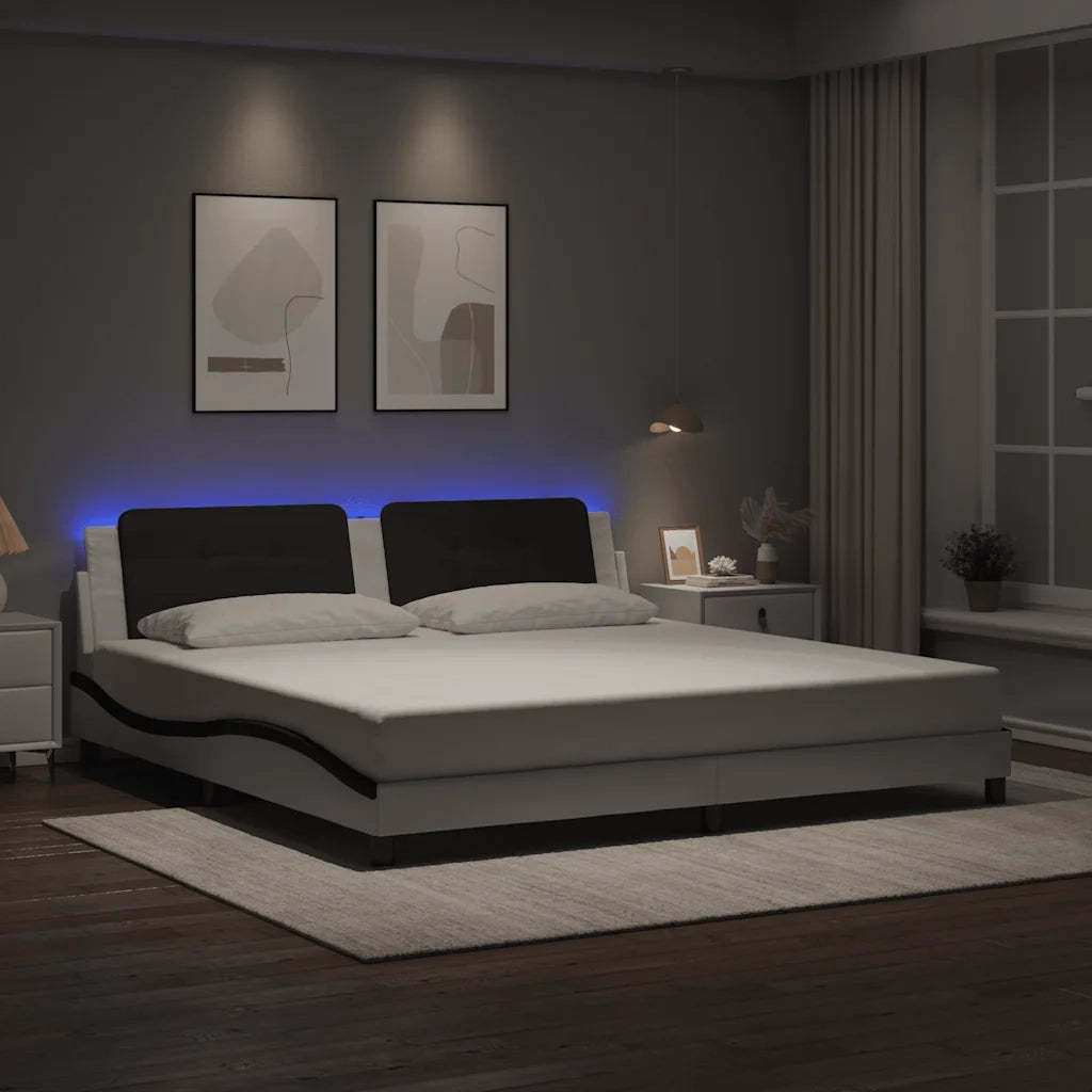 Giroletto con Luci LED Bianco e Nero 200x200 cm in Similpelle