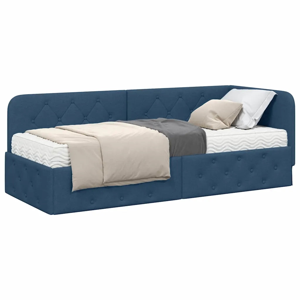 Letto singolo | Letto per adulti | Cornice del letto ad angolo Blu 80 x 200 cm Tessuto
