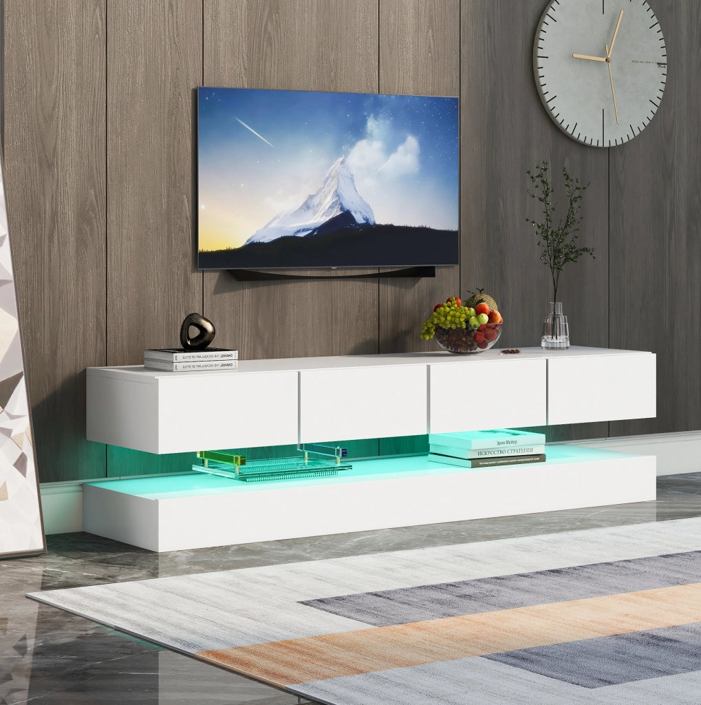Mobile sospeso bianco con 4 cassetti; LED controllabile via app Bluetooth; MDF