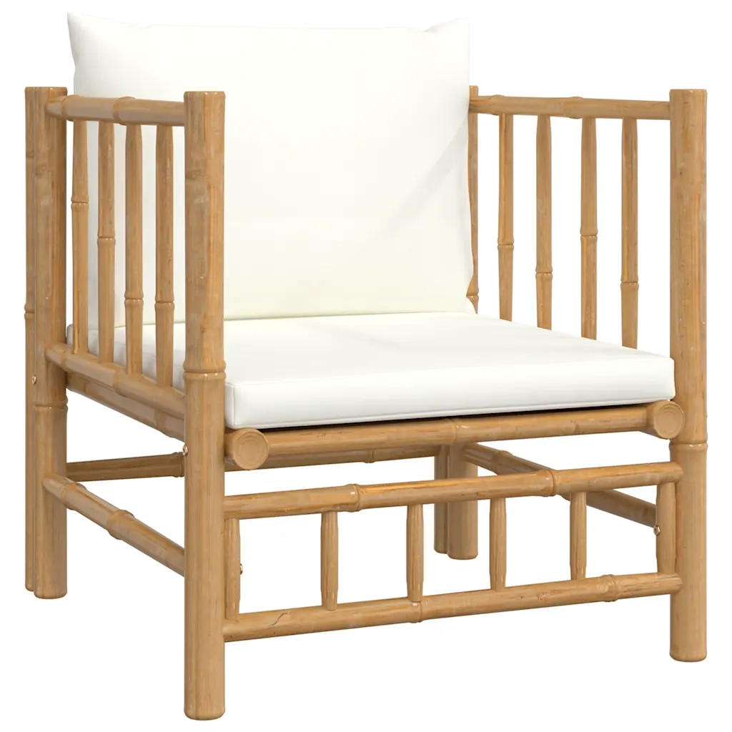 Divano da Giardino con Cuscini-Sofa da Giardino-Divano da esterno Bianco Crema in Bamb¨´ 160034