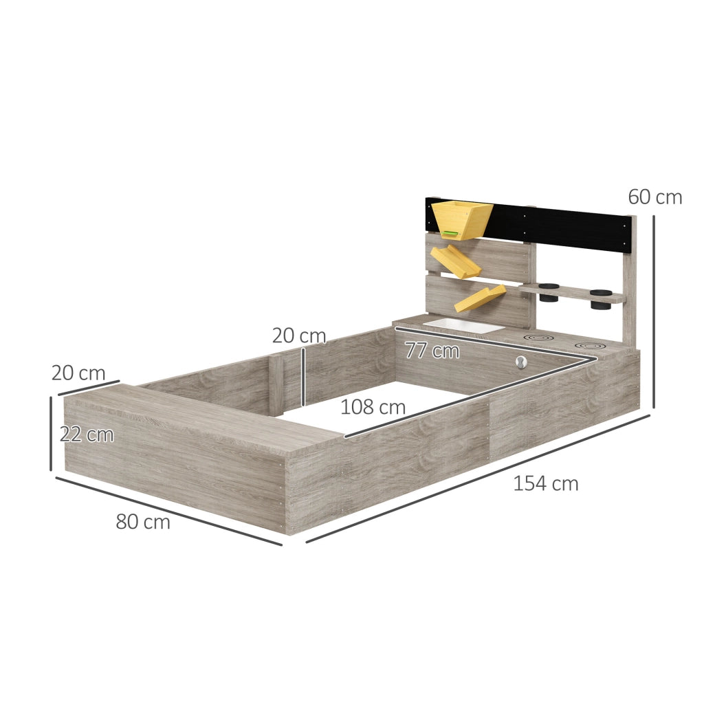 Sandbox con Stazione Acqua e Fioriere ¨C zephmum ¨C Legno Massello, Grigio, 154x80x60cm