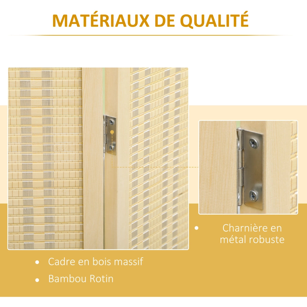 Paravento ¨C zephmum ¨C 4 ante pieghevole legno naturale 180x180 cm