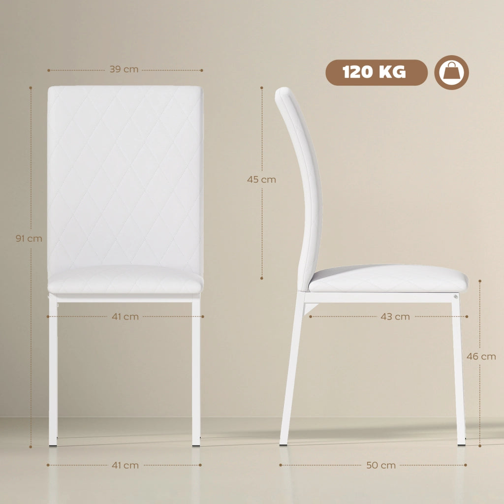 Set 4 Sedie da Pranzo ¨C Xylo ¨C Capitonn¨¦ Rombi Bianco Gambe Metallo 41x50x91cm