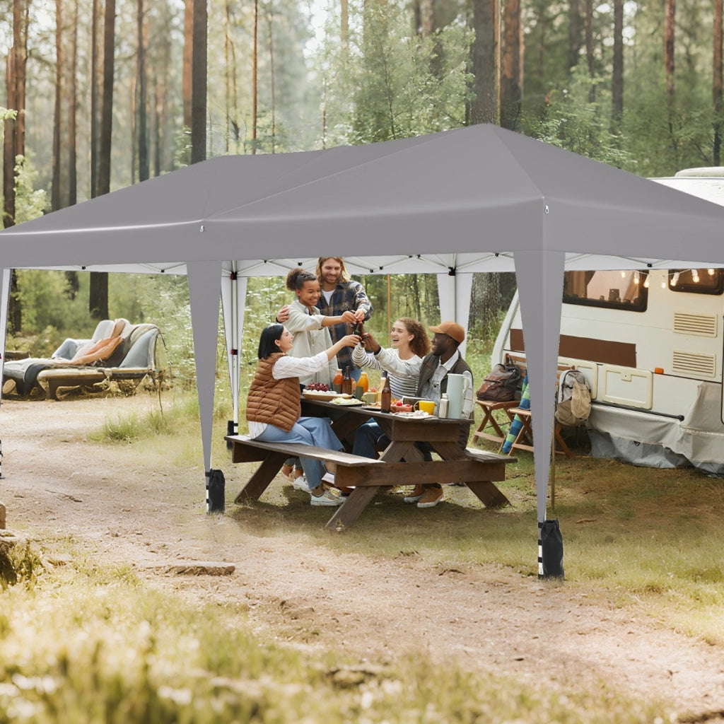 Gazebo pop-up portatile da esterno con borsa con ruote per campeggio 12 picchetti, Tenda pieghevole 590x300 cm Grigio-Gazebo