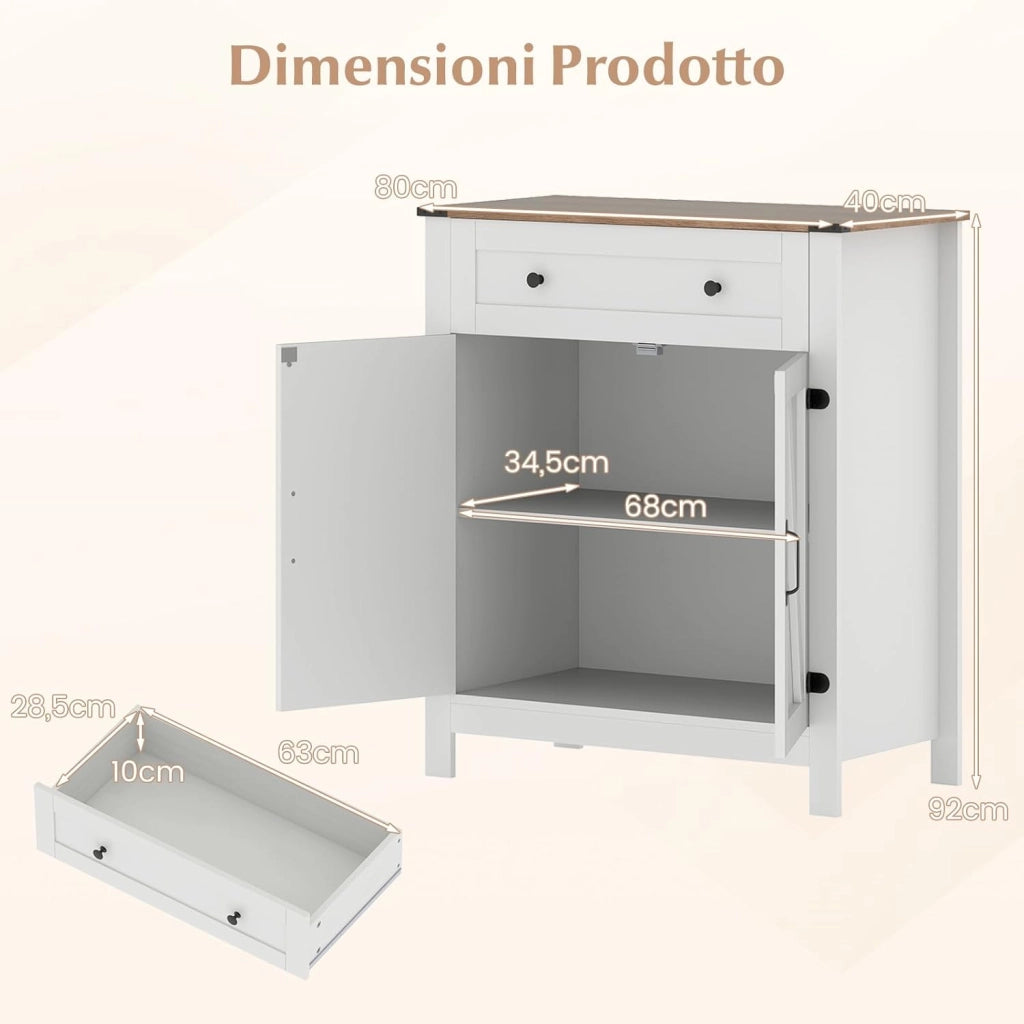 Mobile da Bagno, Armadietto da Dispensa per Cucina con Porte, Cassetto e Ripiano Regolabile, Stazione per Caffè da Pavimento per Sala da Pranzo, Soggiorno e Ingresso, 80 x 40 x 92 cm