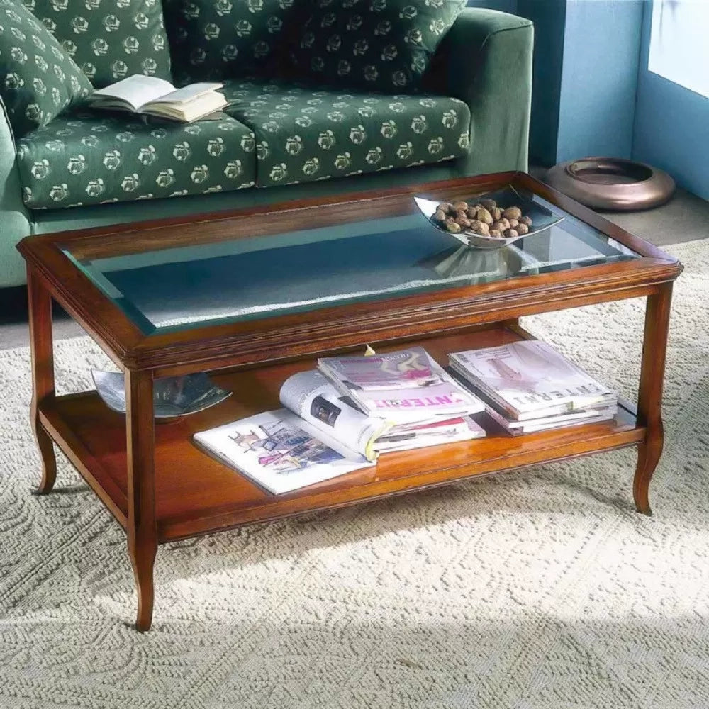 Tavolino classico vetro e legno finitura bassano l.115 p.65 h.55 - Mobili 2G