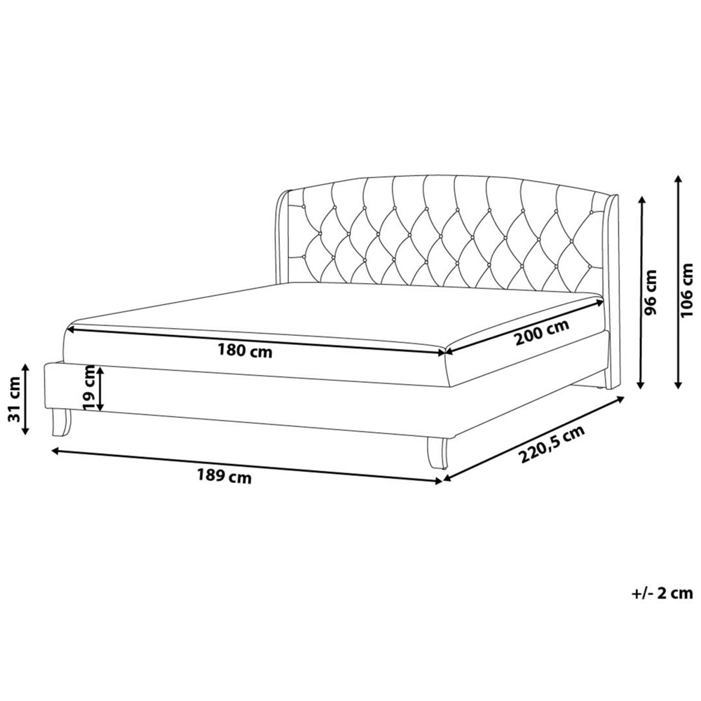 Letto a doghe Tessuto in poliestere grigio Poggiatesta trapuntato imbottito 180 x 200 cm Design moderno