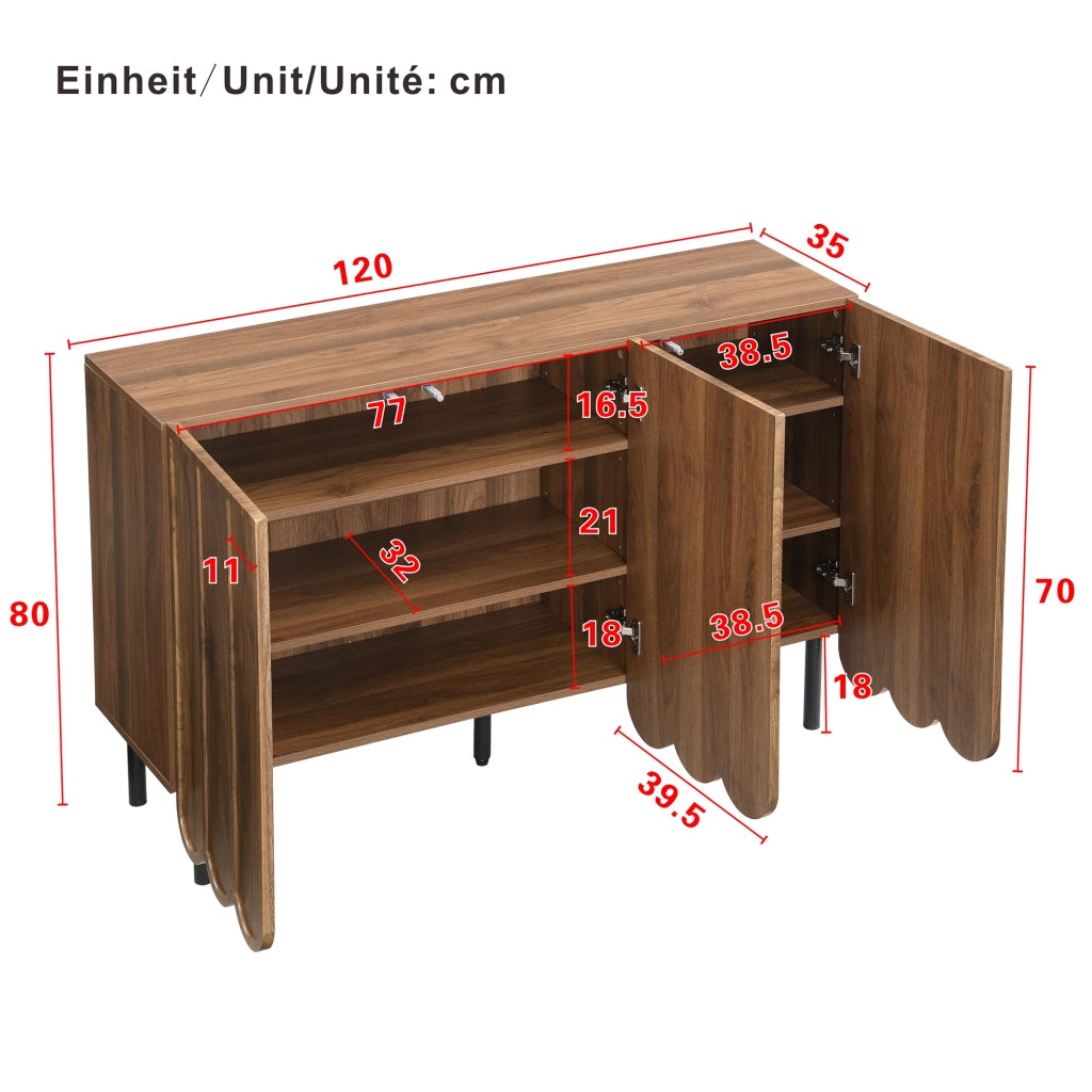 Credenza e Madia 120??35??80 cm con 2 Ante Ondulate senza Maniglie; Ripiani Regolabili; in MDF; Noce