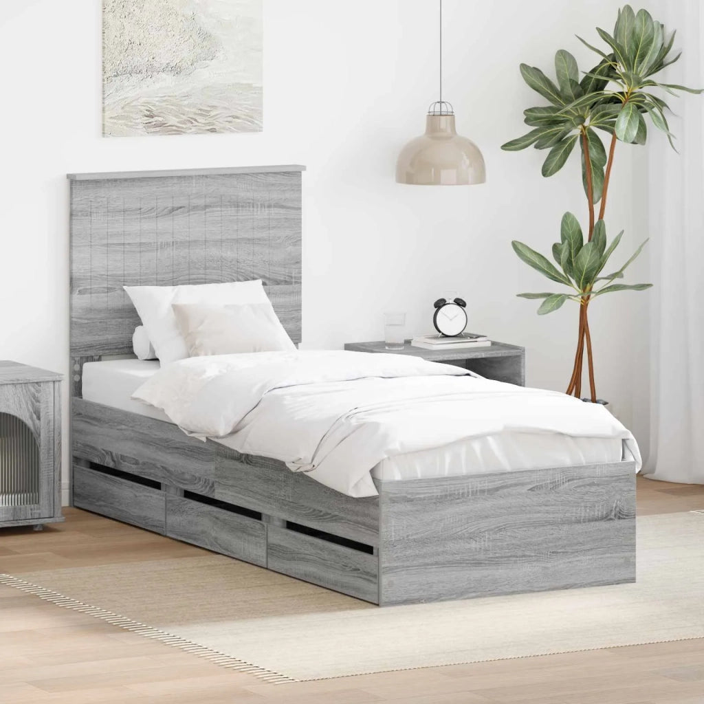 Letto singolo | Letto per adulti | Struttura del letto con cassetto Grigio Sonoma 75 x 190 cm