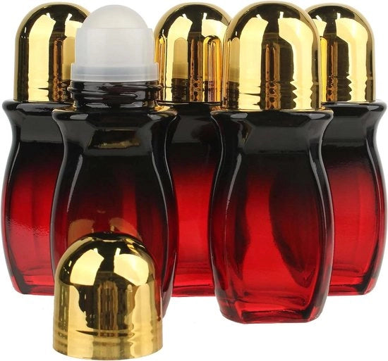 Set di 5 flaconi vuoti per olio corporeo - 50ml - Gradiente rosso scuro - Olio di ricino - Boccetta a sfera di wick di incenso
