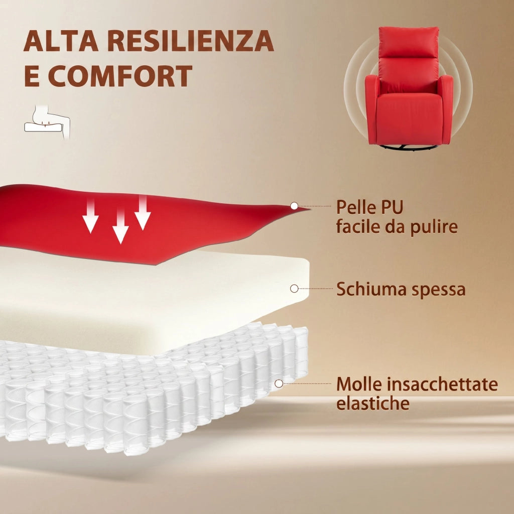 Poltrona Massaggiante Reclinabile e Riscaldante con Poggiapiedi e Telecomando in Pelle PU. Rosso